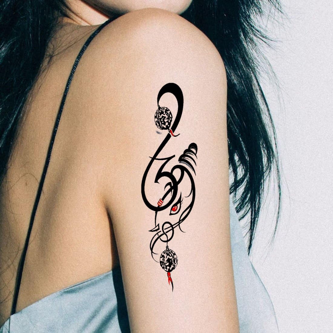 Temporary Tattoo Om With Ganesh - Waterproof Body Art for Men & Women - Spiritual Hindu Design for Festivals, Yoga & Meditation