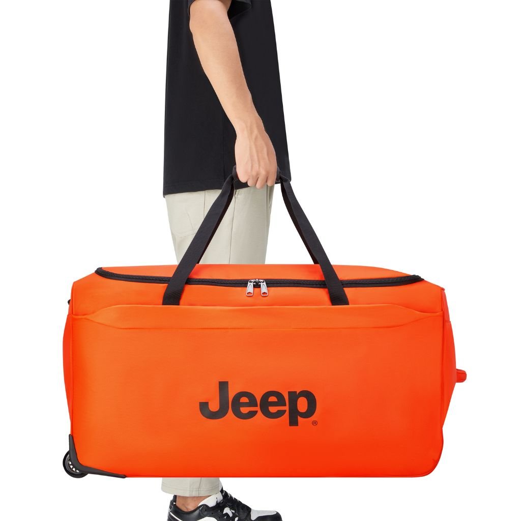 Jeep 83cm Duel Wheel Lightweight Large Duffle Bag - Orange | Waterproof Travel Duffel for Gym, Camping & Outdoor Adventures