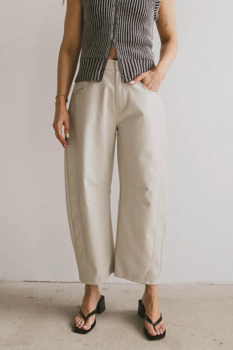 Langston Vegan Leather Barrel Jeans in Sand | Eco-Friendly Faux Leather Pants for Women | Perfect for Casual Wear, Office & Night Out | FINAL SALE