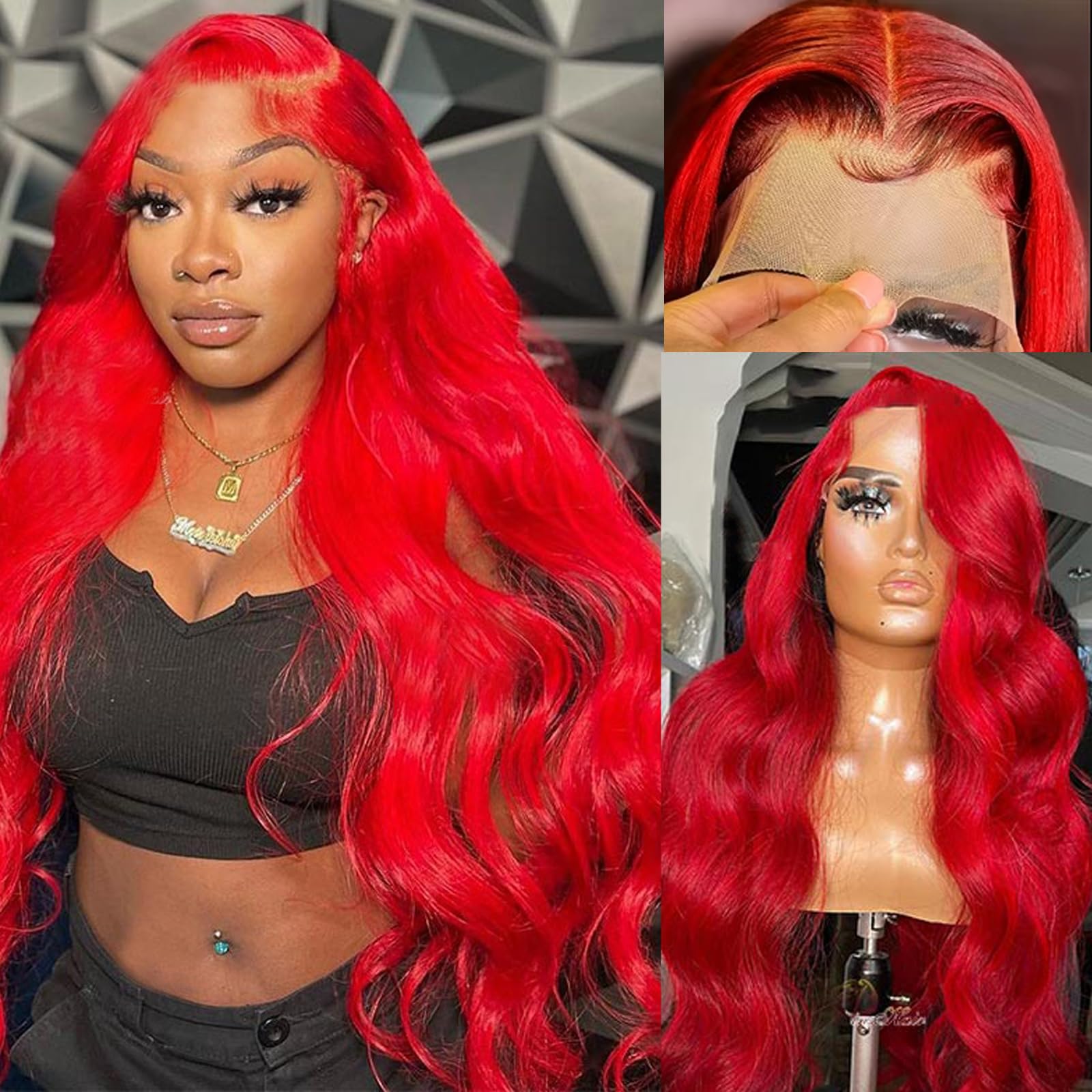 **Hot Red 13x4 HD Transparent Lace Front Wig - 180% Density Human Hair Body Wave Pre-Plucked with Colored Frontal - Perfect for Cosplay, Halloween, and Bold Fashion Looks**