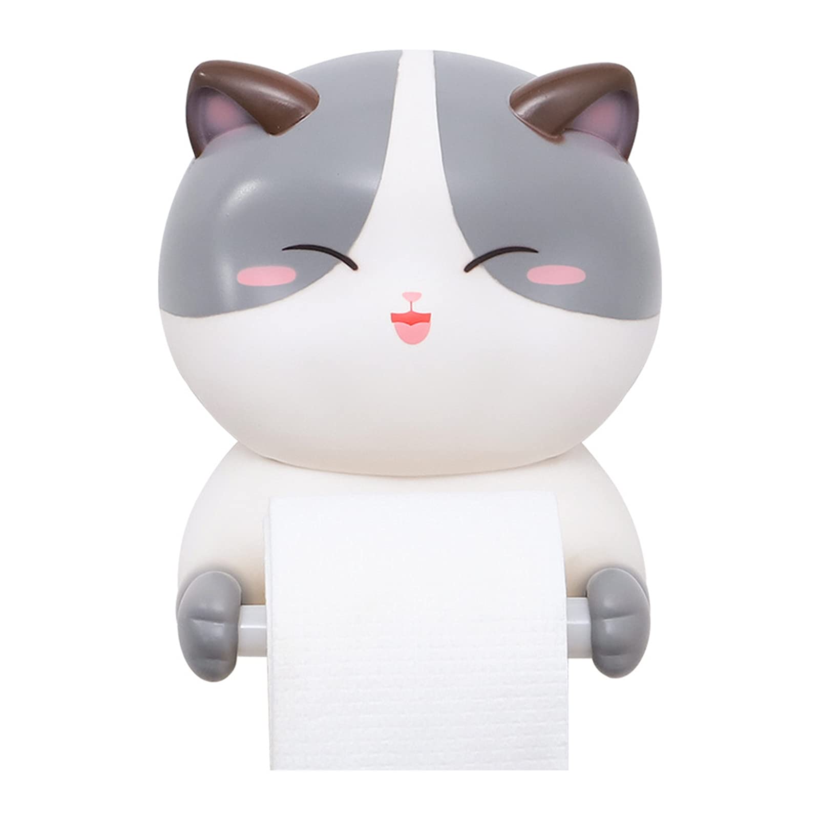 Wall-Mounted Cat Toilet Paper Holder - Creative PVC Bathroom Tissue Roll Rack for Home Decor (Grey) | Space-Saving Solution for Small Bathrooms & Powder Rooms