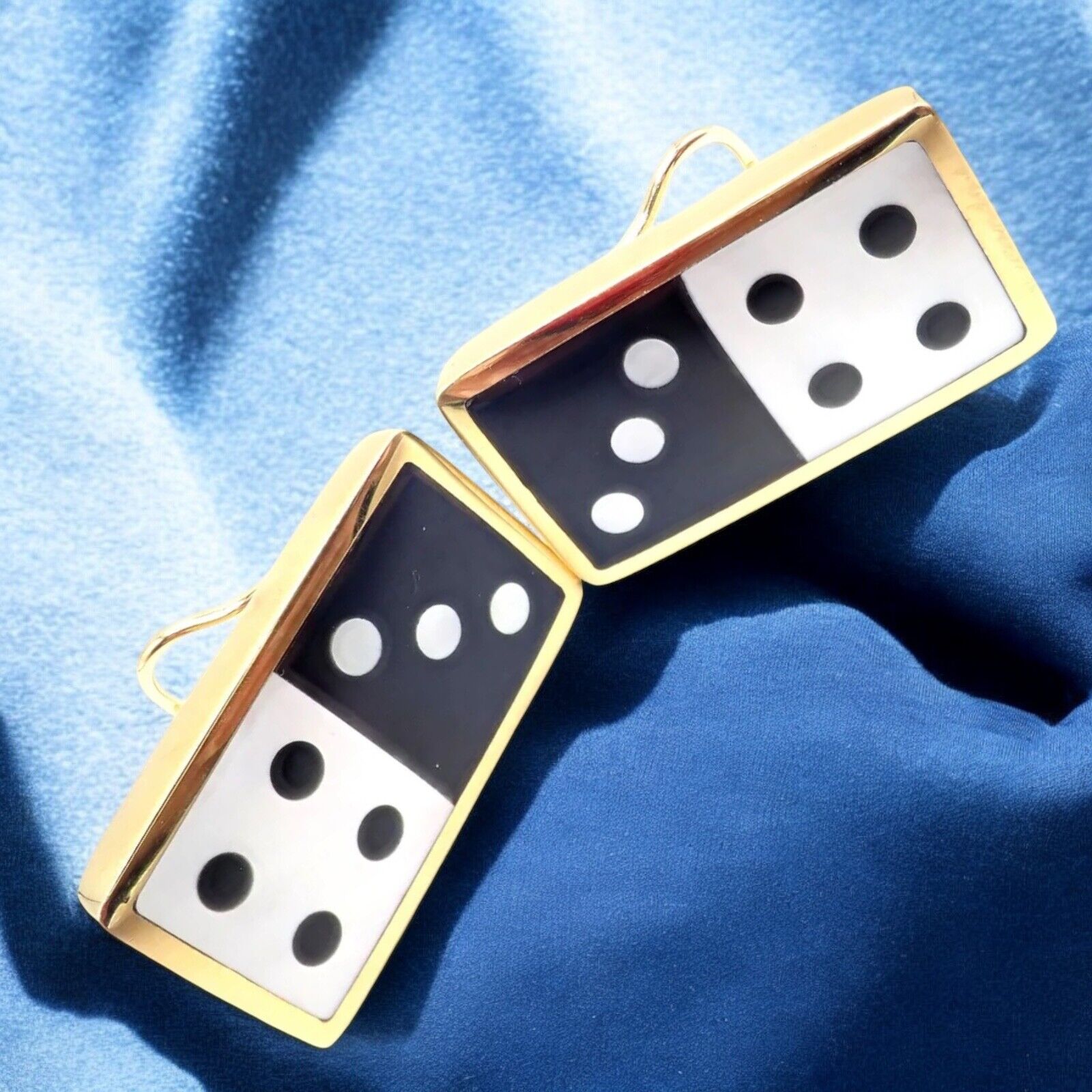 Tiffany & Co Cummings 18k Yellow Gold Black Jade and Mother of Pearl Domino Earrings - Elegant Jewelry for Women, Perfect for Parties, Weddings & Special Occasions