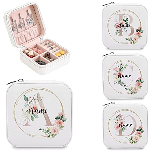 White Jewelry Box-Name&Flowers in Circle