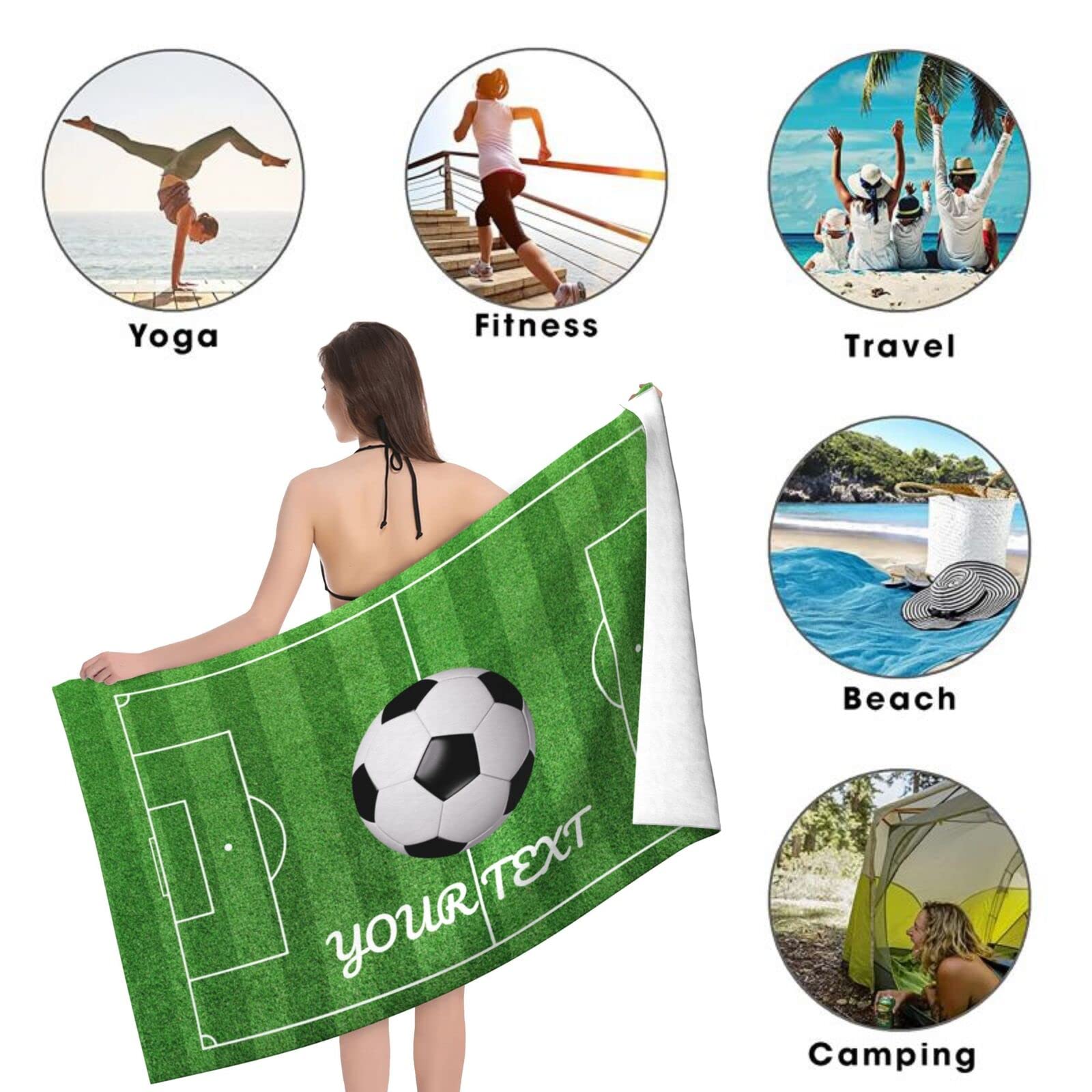 Custom Personalized Soccer Beach Towel with Name & Photo - Quick Dry Microfiber Pool Towel for Men, Women, Kids - Perfect for Beach, Pool, Sports Events & Gifts