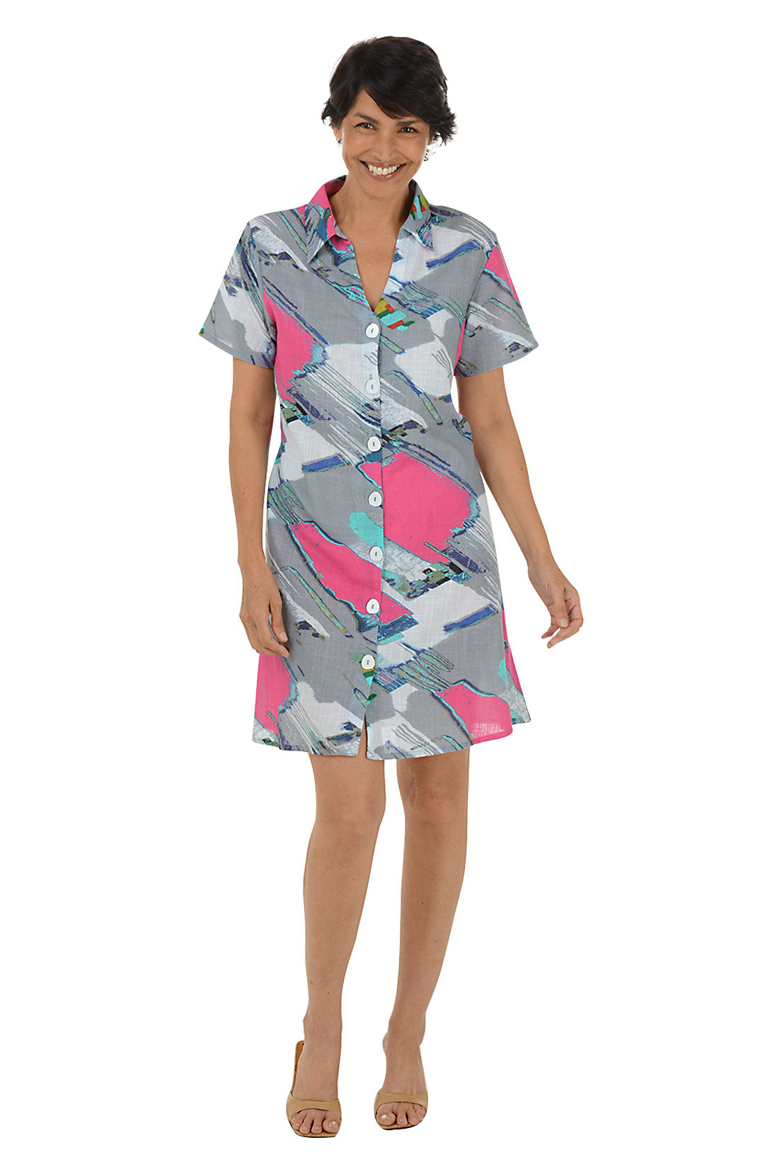 Marina Button Front Short Sleeve Dress for Women - Casual Summer Flowy Midi Dress with Pockets | Perfect for Beach, Vacation, and Everyday Wear