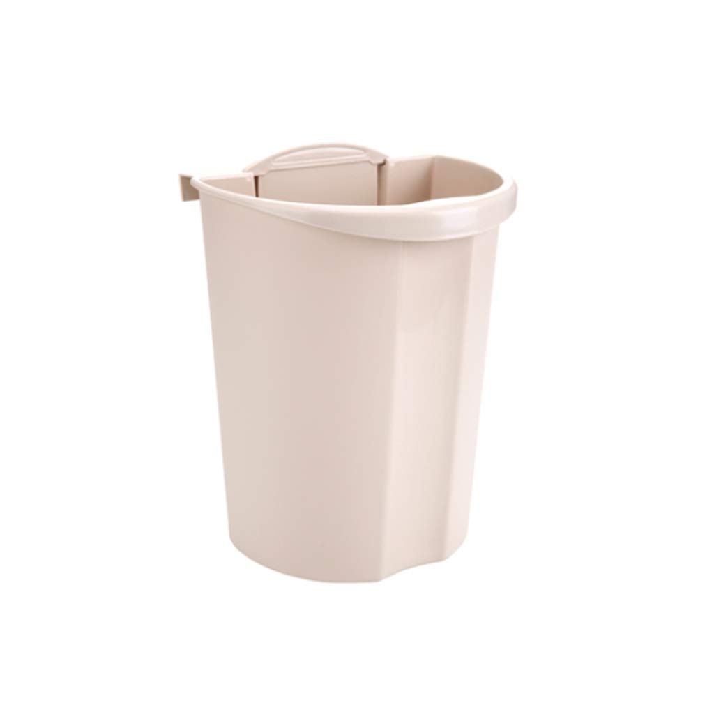 ZSM Hanging Trash Can - Small Under Cabinet Kitchen Garbage Bin with Easy Door Attachment, Space-Saving Waste Basket for Cabinet Door, Kitchen Drawer or Car - Decorative Beige Urn for Home & Office Use