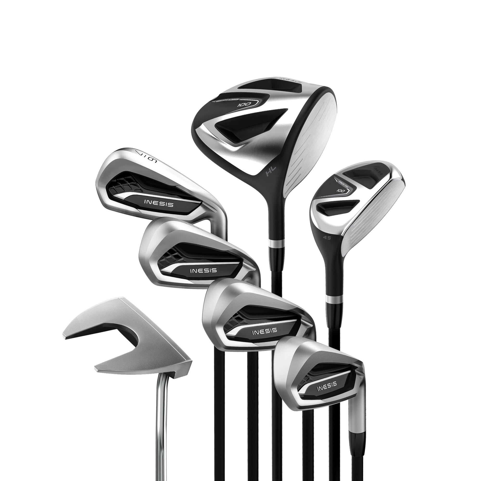 INESIS 100 Adult Golf Club Set - 7 Piece Right Handed Graphite Shaft Clubs for Men & Women | Perfect for Beginners & Intermediate Golfers | Driving Range & Course Play