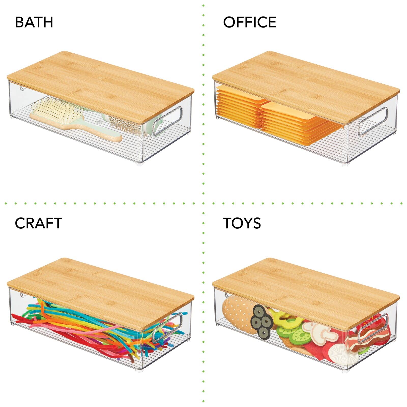 mDesign Plastic Stackable Kitchen Pantry Cabinet Organizer - 8-Pack Clear/Natural Food Storage Bins with Built-In Handles & Bamboo Lids - Perfect for Fruits, Jars, Snacks, Pasta Organization - Ideal for Pantry, Kitchen Countertop, and Cabinet Storage Solutions