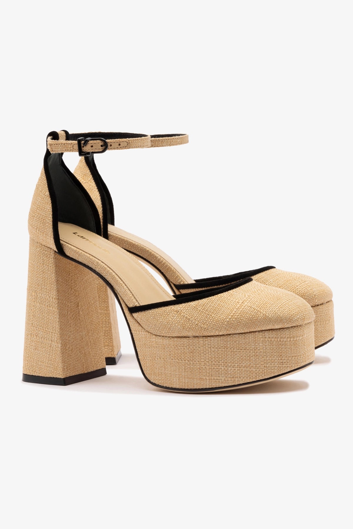 Ari Pump Women's Shoes in Beige Raffia with Black Leather Trimming - Comfortable Heels for Work, Weddings & Special Occasions