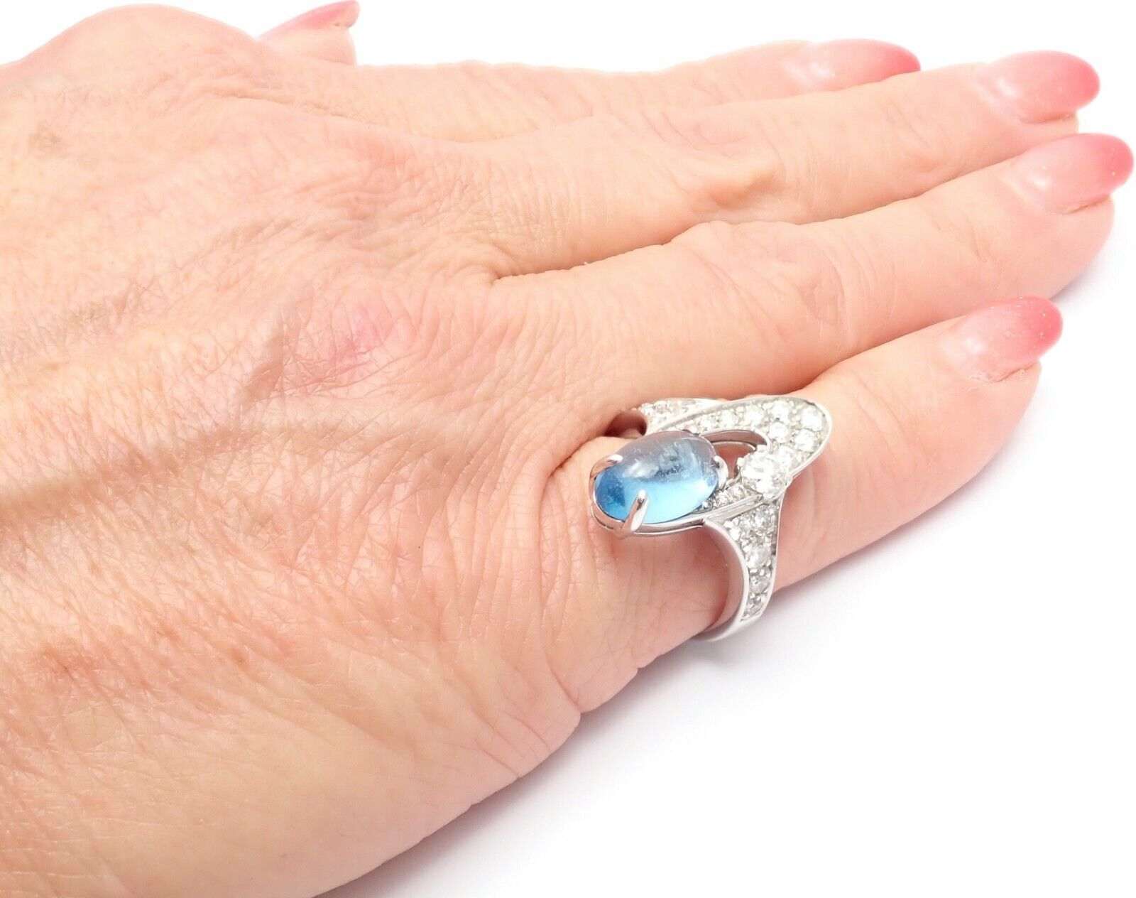 Authentic Bvlgari Bulgari Elysia 18k White Gold Diamond Blue Topaz Ring for Women - Luxury Jewelry Gift for Anniversary, Engagement & Special Occasions