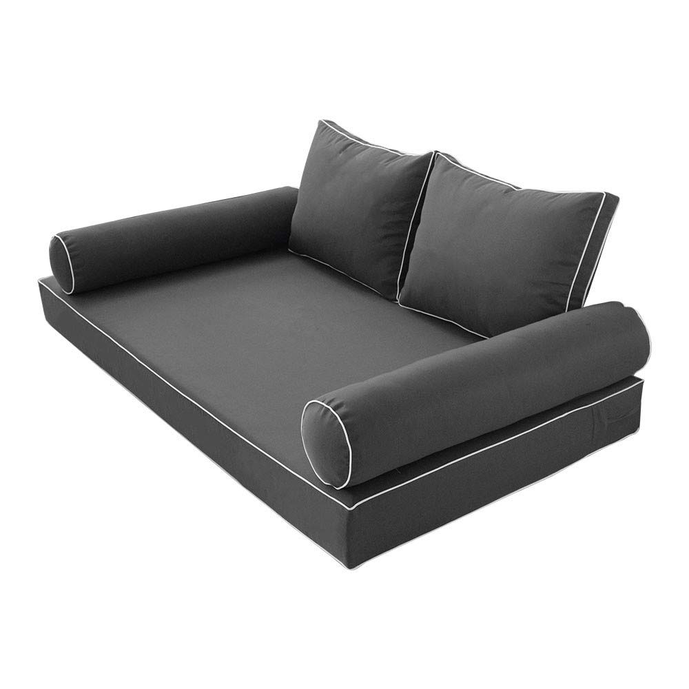 Prolinemax Outdoor Style 1 Twin-XL Daybed Mattress Cover with Contrast Trim - Fitted Bolster Pillow Case Sheet AD003 - Perfect for Patio Furniture, Guest Beds & Dorm Room Decor