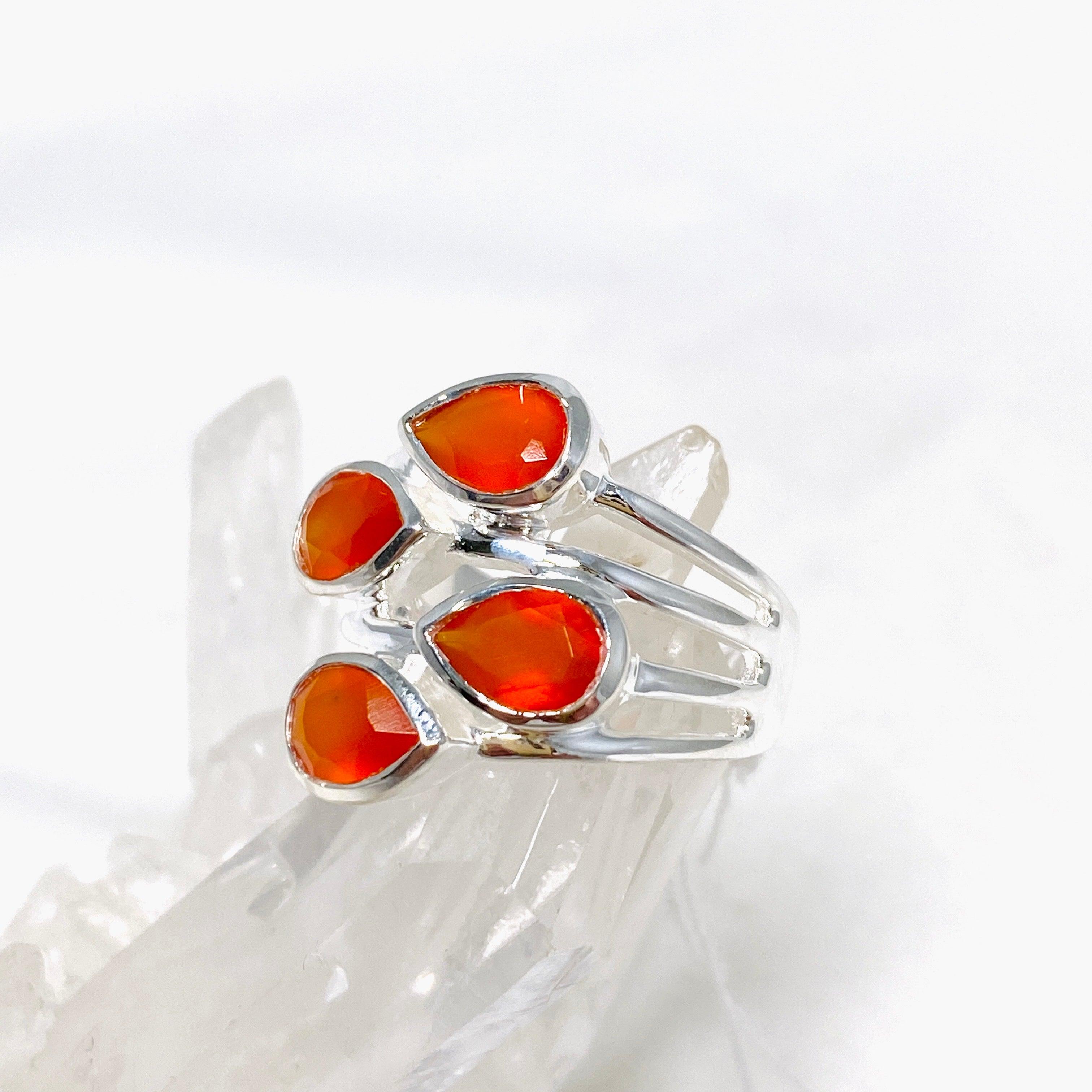 Natural Carnelian Multi-Stone Faceted Teardrop Ring R3815 - Elegant Bohemian Jewelry for Women, Perfect for Weddings, Parties & Everyday Wear