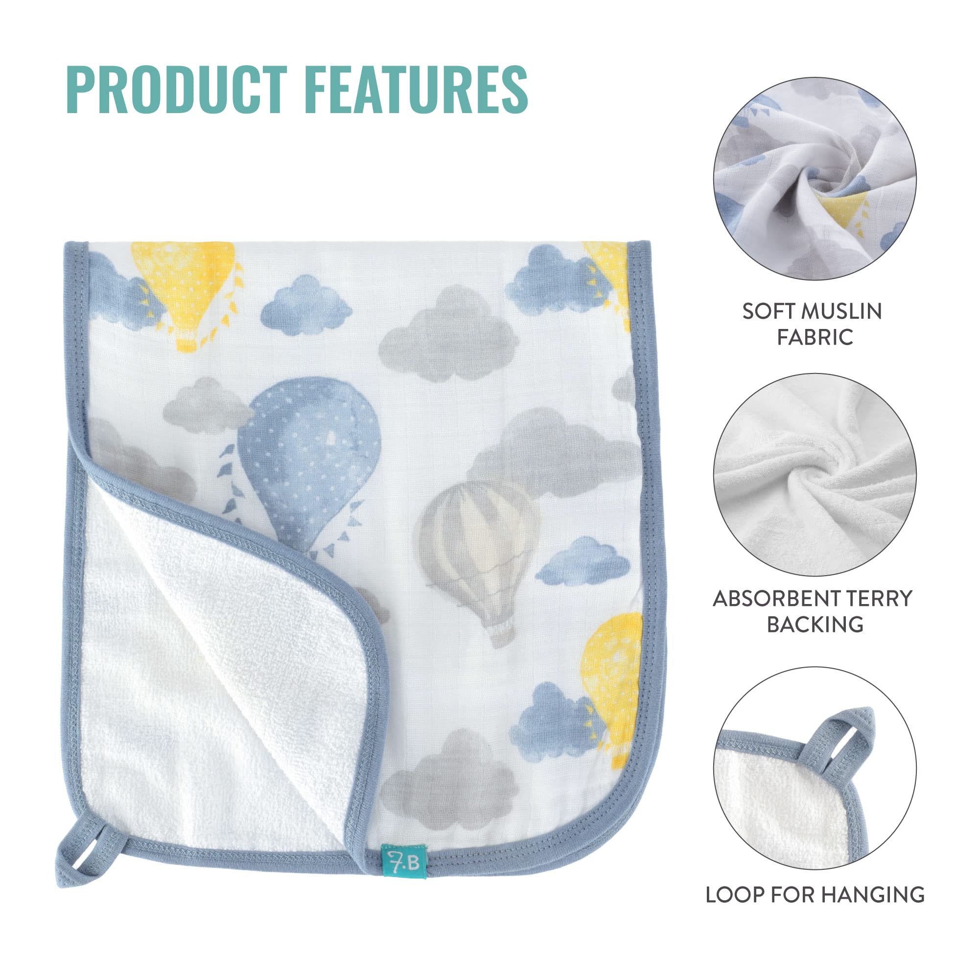 Featherhead™ 5-Pack Premium Muslin Burp Cloths for Babies - Ultra Soft & Super Absorbent 22
