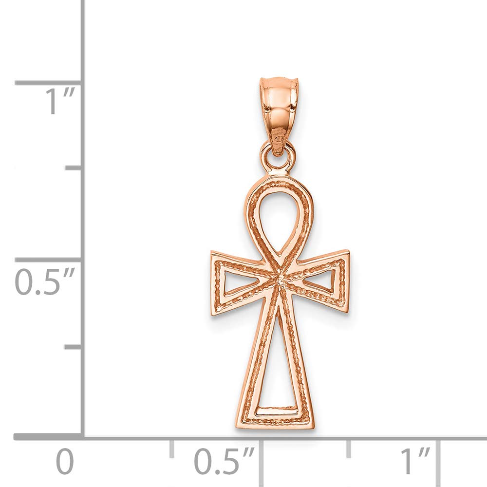 14K Rose Gold Polished Ankh Charm Pendant - Egyptian Symbol Necklace for Women, Spiritual Jewelry Gift for Her - Perfect for Meditation, Yoga & Boho Fashion