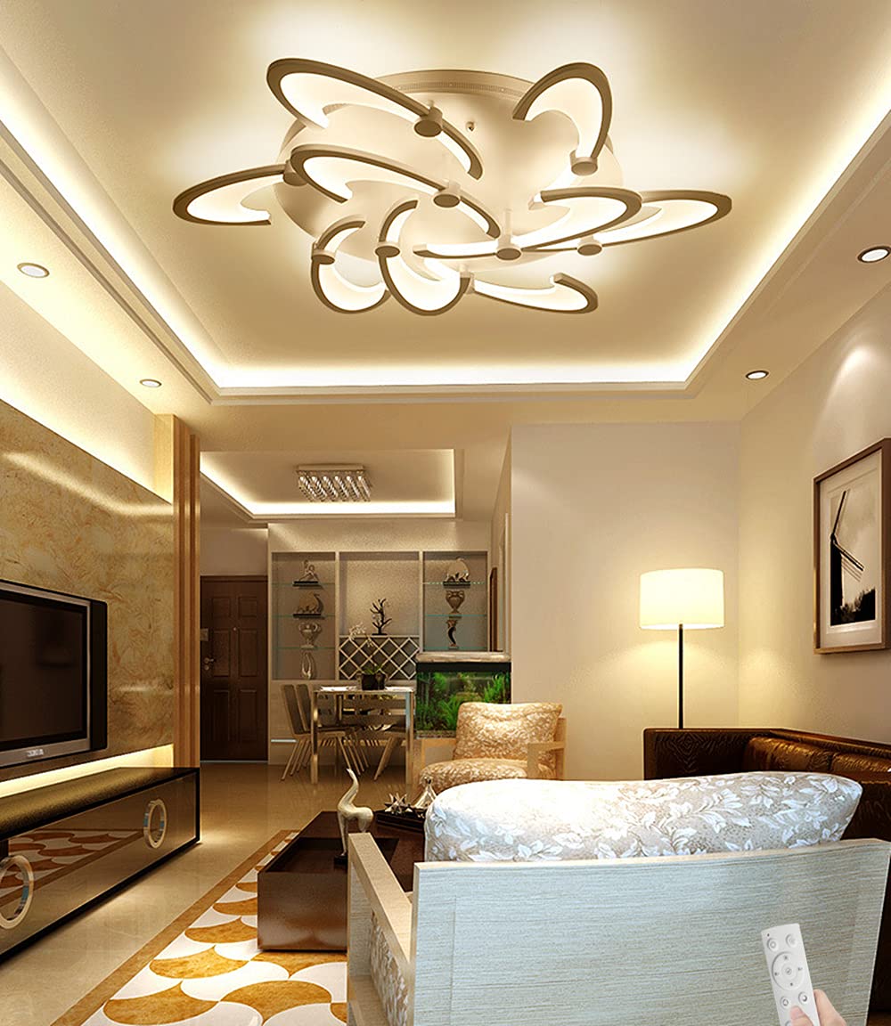 LAKIQ Modern LED Ceiling Chandelier - 9-Light Windmill Design Acrylic Semi-Flush Mount Fixture with Remote Control & Stepless Dimming for Living Room, Bedroom, Dining Room | Energy-Efficient Indoor Lighting for Home Decor