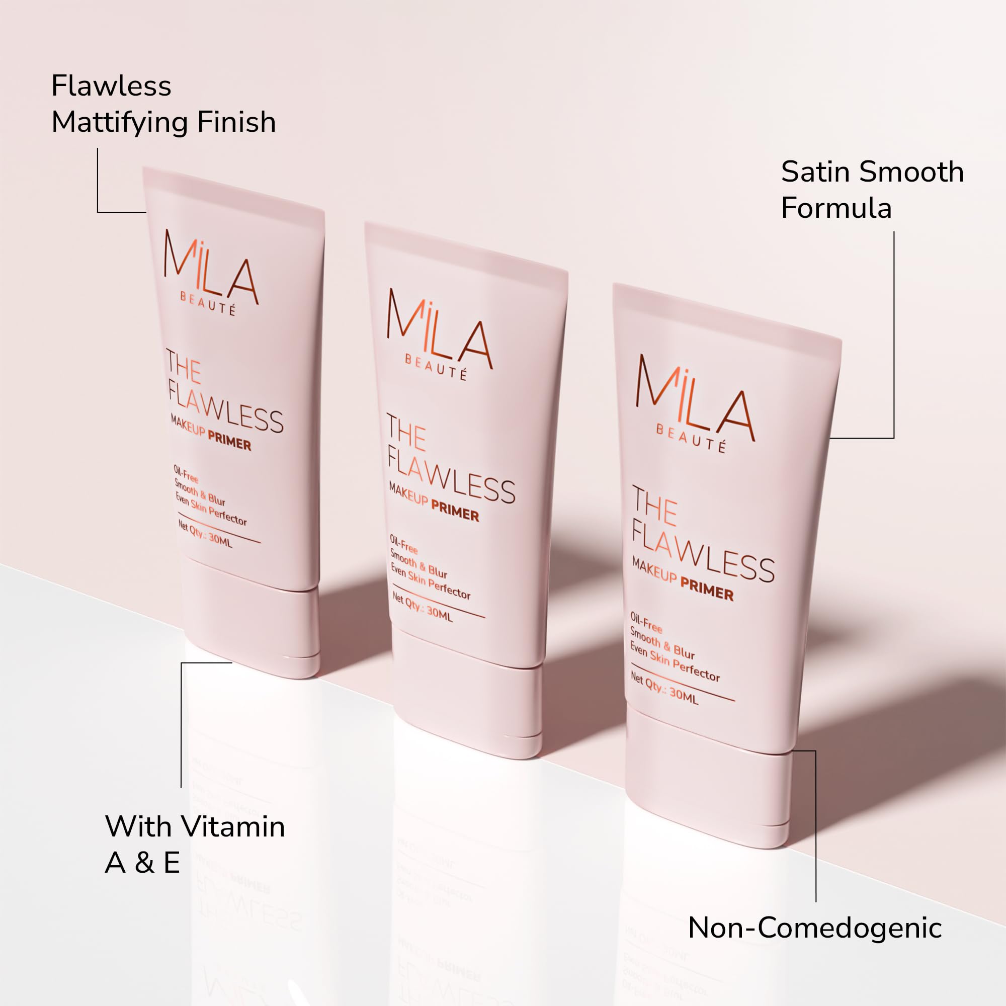 Mila Beauté Flawless Makeup Primer for Face - Oil Free, Vitamin A & E Enriched, Satin Smooth Matte Finish, Pore Minimizing, 30ml | Perfect for Daily Wear, Special Occasions & Photography Makeup