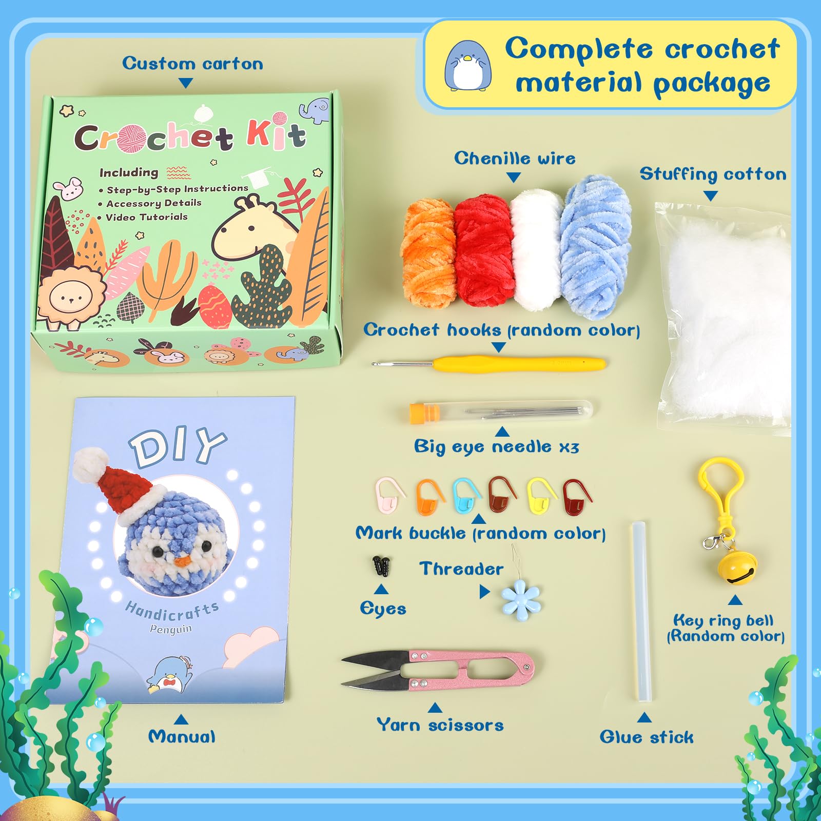 UzecPk Complete Crochet Starter Kit for Beginners - DIY Animal Amigurumi Making Kit for Adults & Teens - Perfect Gift for Craft Lovers | Great for Relaxation, Home Decor & Handmade Gifts