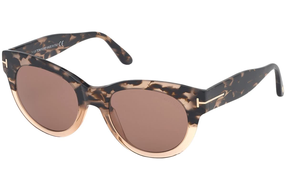 Tom Ford Lou TF 741 55E Havana Plastic Cat-Eye Sunglasses with Red Lens - Stylish UV Protection for Women's Summer Fashion & Beach Outfits