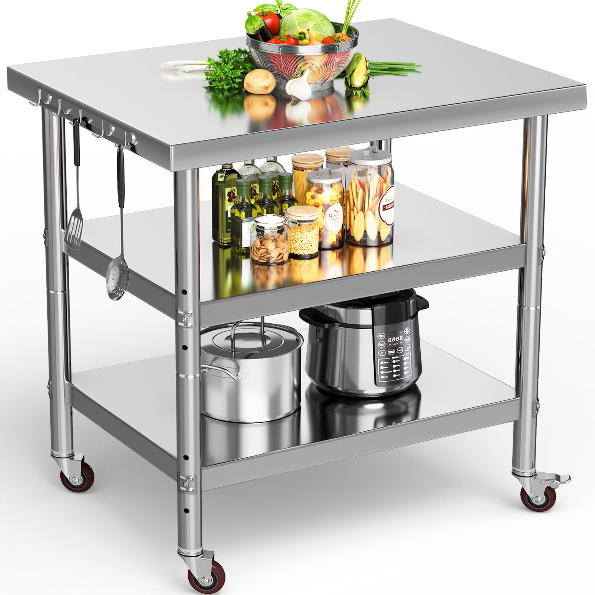 YITAHOME NSF Stainless Steel Table 36x24 Inches - Heavy Duty Work Table with Lockable Wheels & 3 Shelves - Commercial Prep Table for Kitchen, Restaurant, Garage, Warehouse - Ideal for Food Prep, Workshop & Outdoor Use
