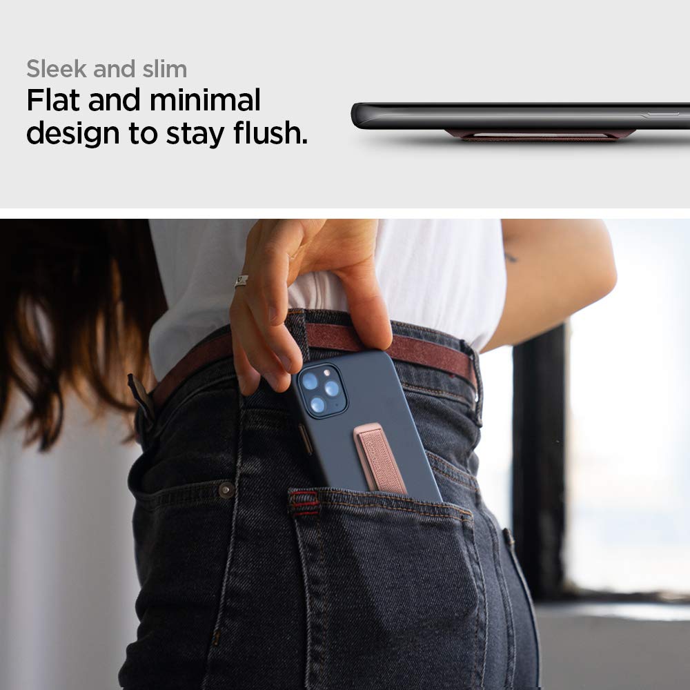 Spigen Flex Strap Cell Phone Grip - Universal Soft Elastic Strap Holder for All Smartphones & Tablets in Rose Gold | Perfect for Gaming, Reading, and One-Handed Use
