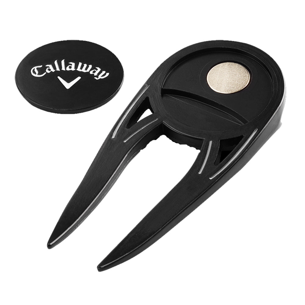 Callaway Odyssey Double Prong Golf Divot Tool - Premium Stainless Steel Ball Mark Repair Tool for Greens - Perfect for Golf Course & Practice Sessions