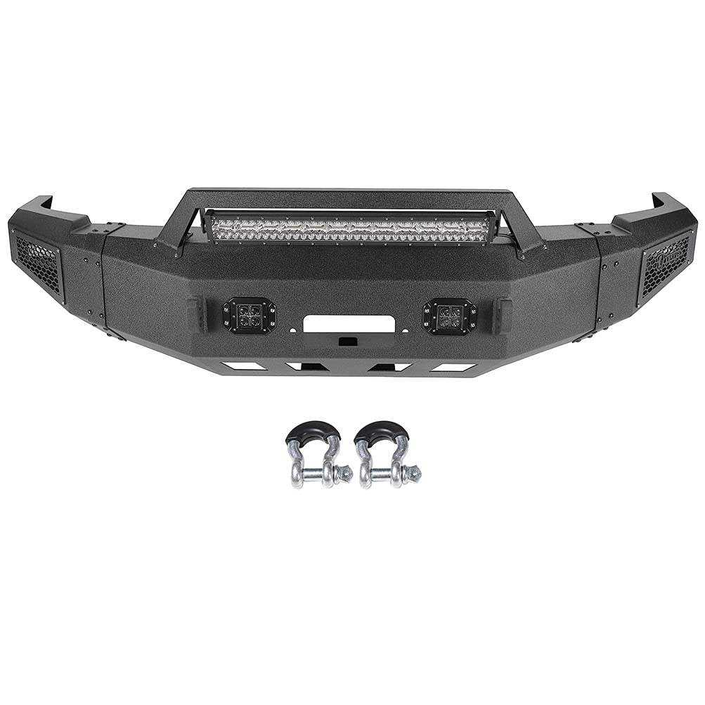 ROADFAR Heavy Duty Front Bumper with Winch Plate & D-Ring & LED Lights for 2010-2018 Dodge Ram 2500 3500 - Off-Road Protection & Truck Accessories for Adventure & Towing