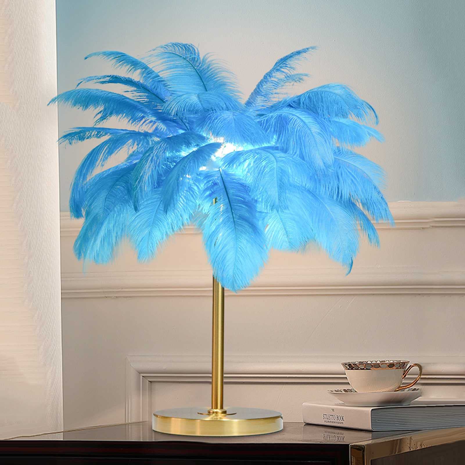 HSART Creative Feather Table Lamp - No Light Source Included, Luxury Warm Atmosphere Night Light for Bedroom, Living Room, Wedding & Birthday Decor - Elegant Blue Decorative Gift Lamp