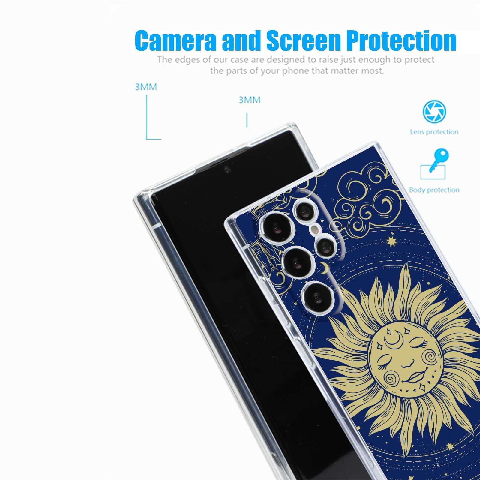 Samsung Galaxy S22 Ultra Case - Celestial Golden Sun Moon & Cloud Soft TPU Clear Phone Cover for Women | Trendy Protective Case for Everyday Use, Work & Travel