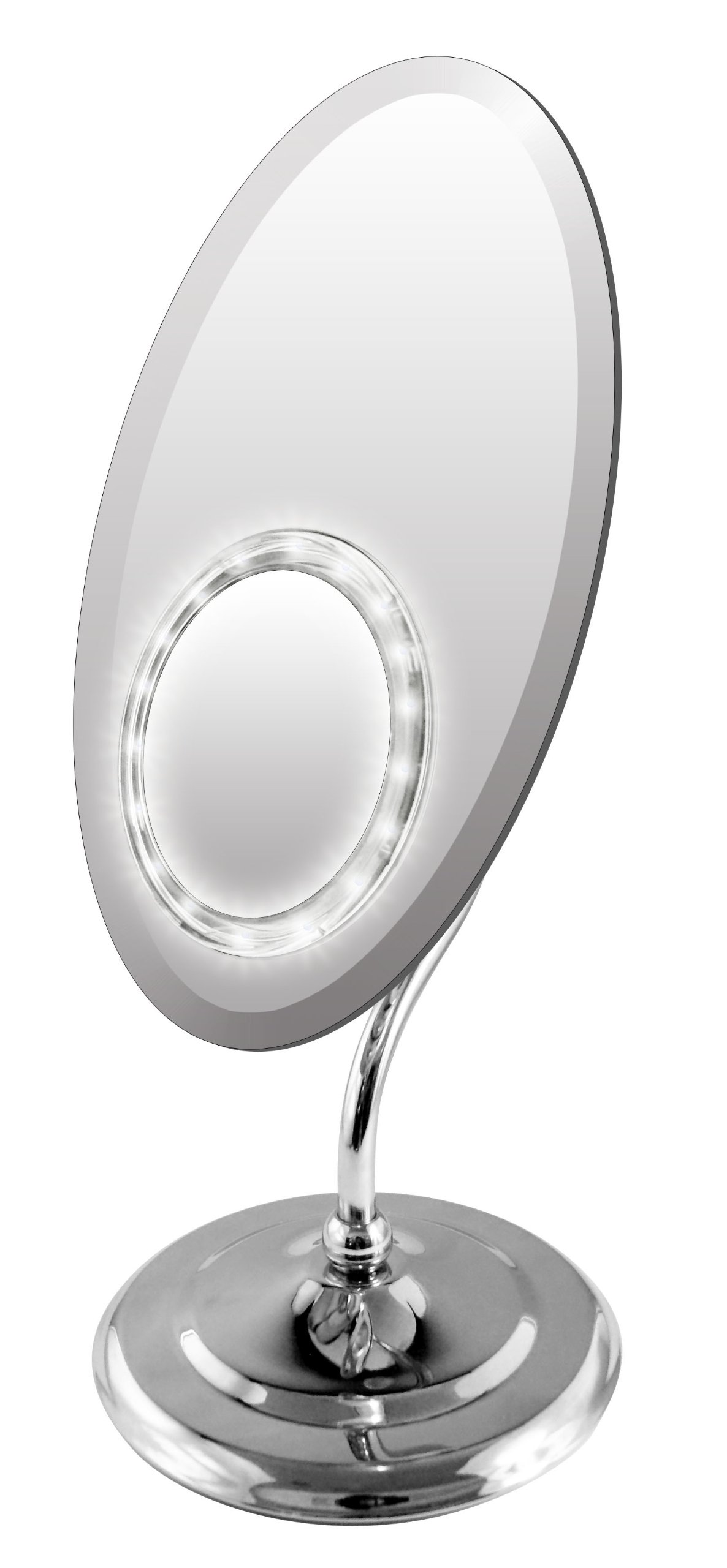 Rucci Ellipse LED Lighted Suction Mirror - Fog-Free Shaving & Makeup Mirror with 10X Magnification for Bathroom Vanity & Travel