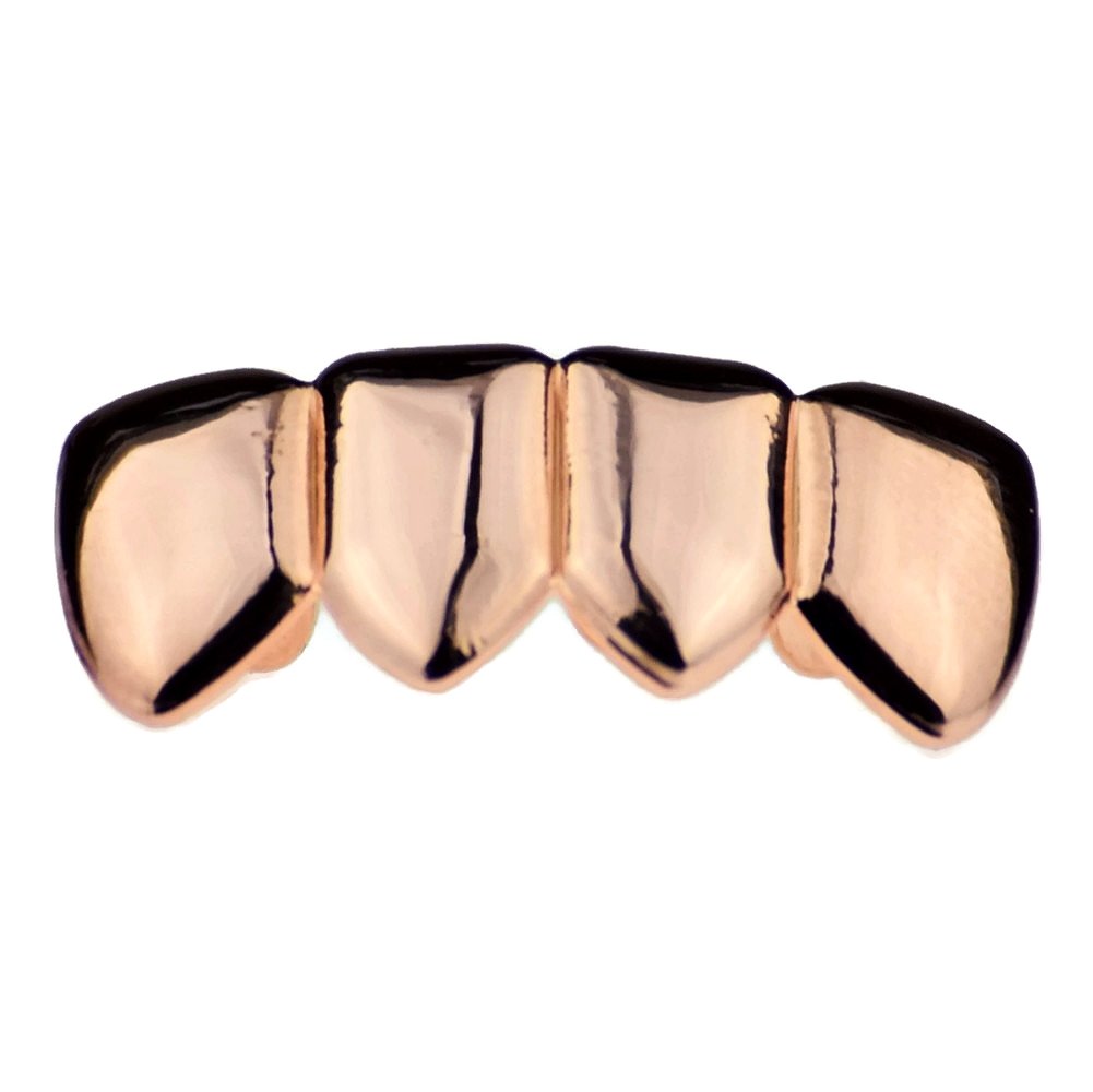 14K Rose Gold Plated Hip Hop Grillz - 4 Tooth Lower Quad Teeth Grills for Men & Women - Perfect for Rap Performances, Music Videos, and Streetwear Fashion