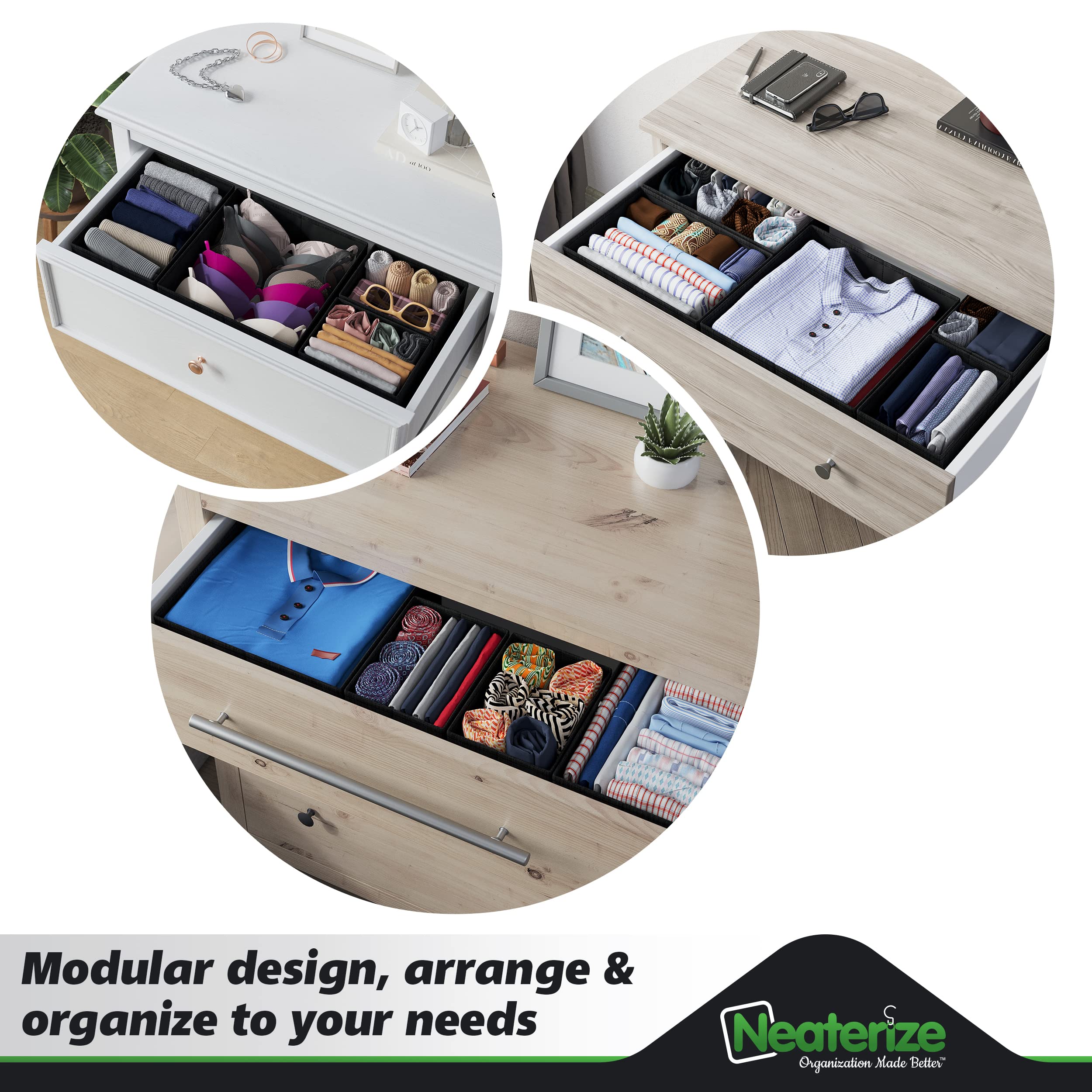 12-Piece Black Drawer Organizer Set for Clothes - Perfect for Nursery, Bedroom & Closet Storage | Baby Clothes Organizer & Dresser Drawer Dividers | Ideal for Newborn Wardrobe Organization & Home Storage Solutions