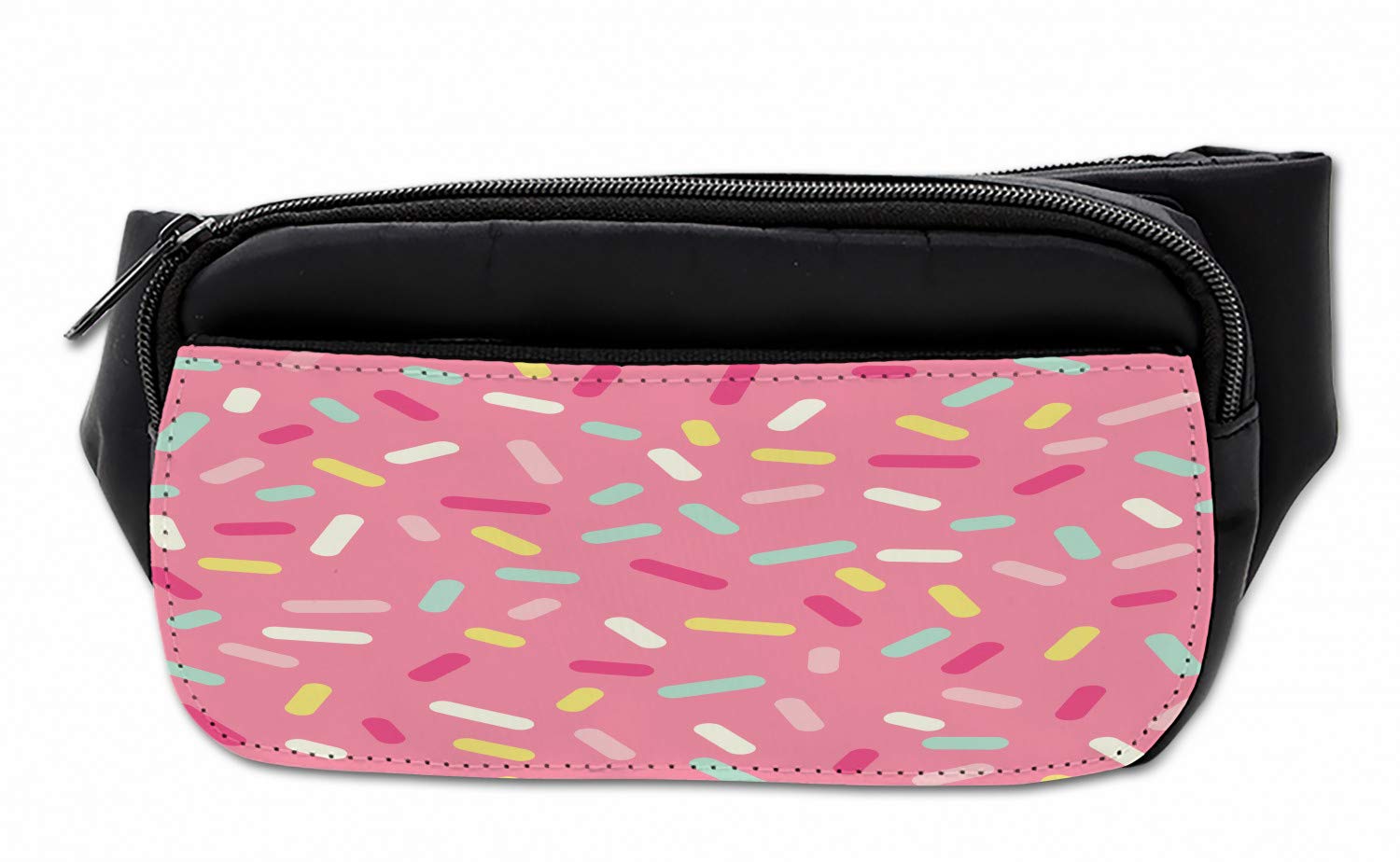 Ambesonne Pink and White Bumbag | Donut Sprinkles Fanny Pack | Waist Bag for Women & Men | Perfect for Travel, Hiking, and Festivals