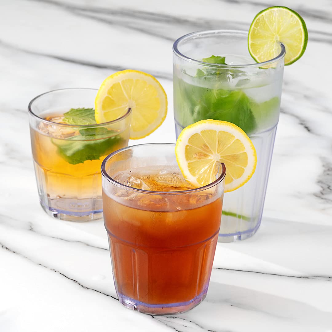 Bev Tek 12oz Shatter-Resistant Plastic Tumblers - Set of 10 Clear Stackable Drinking Cups, Dishwasher Safe & Restaurant Style - Perfect for Parties, Restaurants, and Outdoor Events