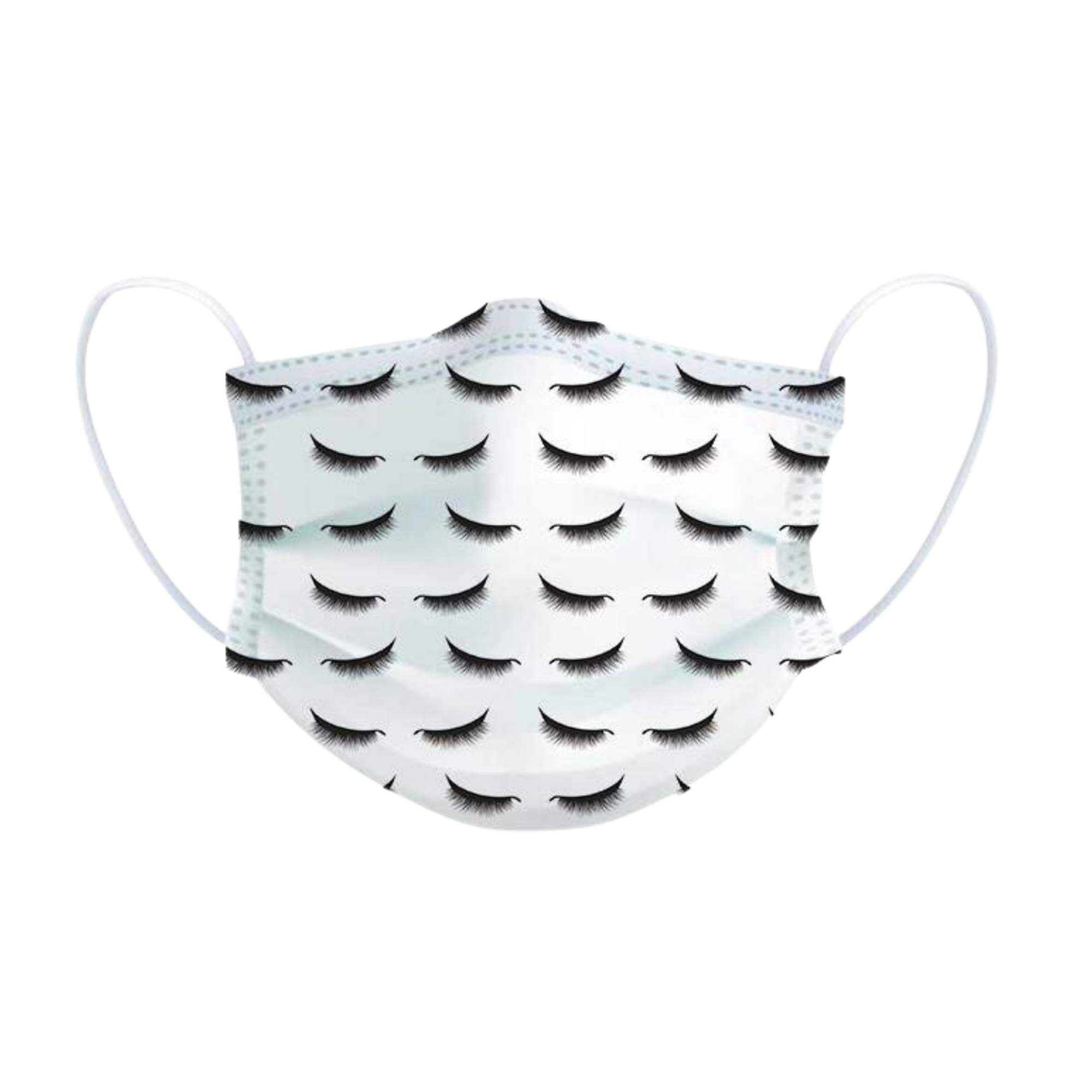 3D Volume Lash Print Disposable Face Masks 50 Pack - Eyelash Pattern Printed for Lash Care, Artist & Technician - Perfect for Salon, Spa, Beauty Treatments & Daily Protection