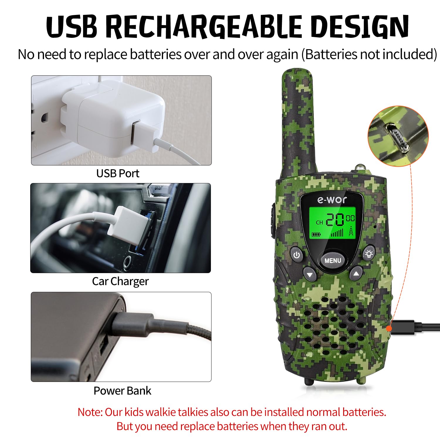 **Kids Walkie Talkies 4 Miles Long Range Rechargeable - 22 Channels with Flashlight, Adventure Toys for Boys & Girls Ages 3-12 - Perfect for Outdoor Play, Camping, Hiking & Birthday Gifts**