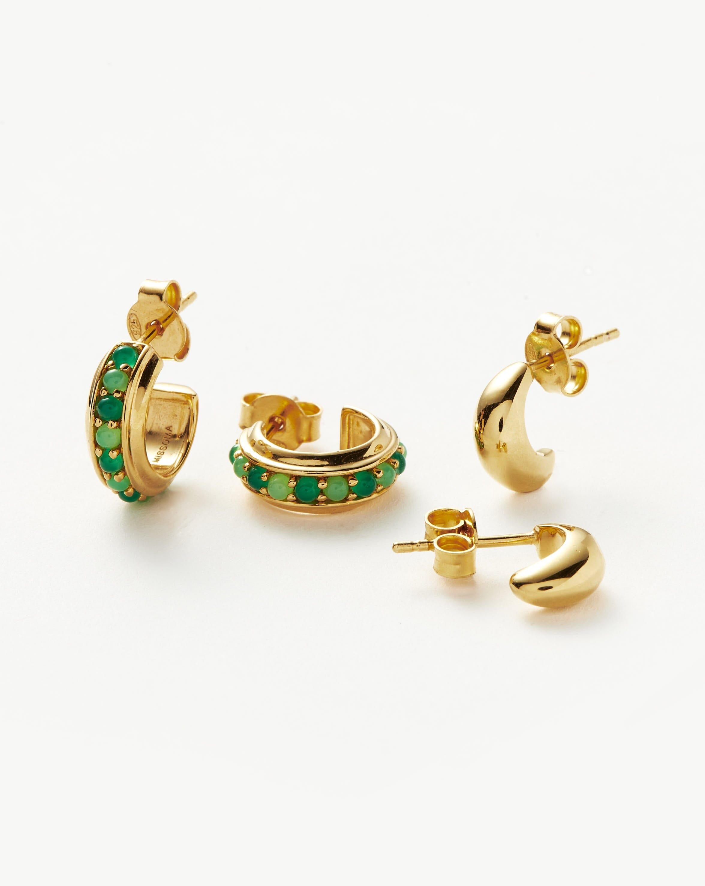 Dome & Gemstone Mini Hoop Earrings Set - Elegant Gold Plated Dainty Hoops for Women, Perfect for Everyday Wear, Parties & Gifts