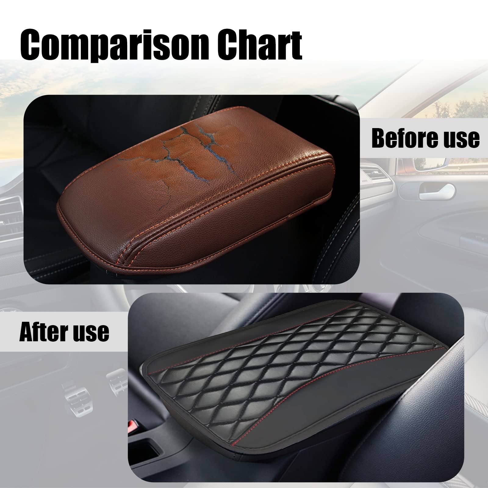 Universal Car Center Console Cushion Pad - Waterproof Leather Armrest Cover with Anti-Scratch Protection for Most Cars, SUVs & Vehicles (Black) | Perfect for Long Drives, Commuting & Interior Protection