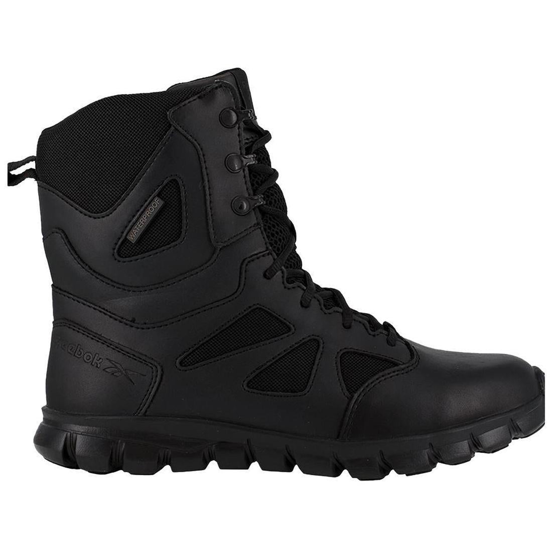 8 Inch Sublite Cushion Tactical Boots for Men - Waterproof, Side Zip, Soft Toe, Black - Perfect for Military, Hiking, Construction & Outdoor Work