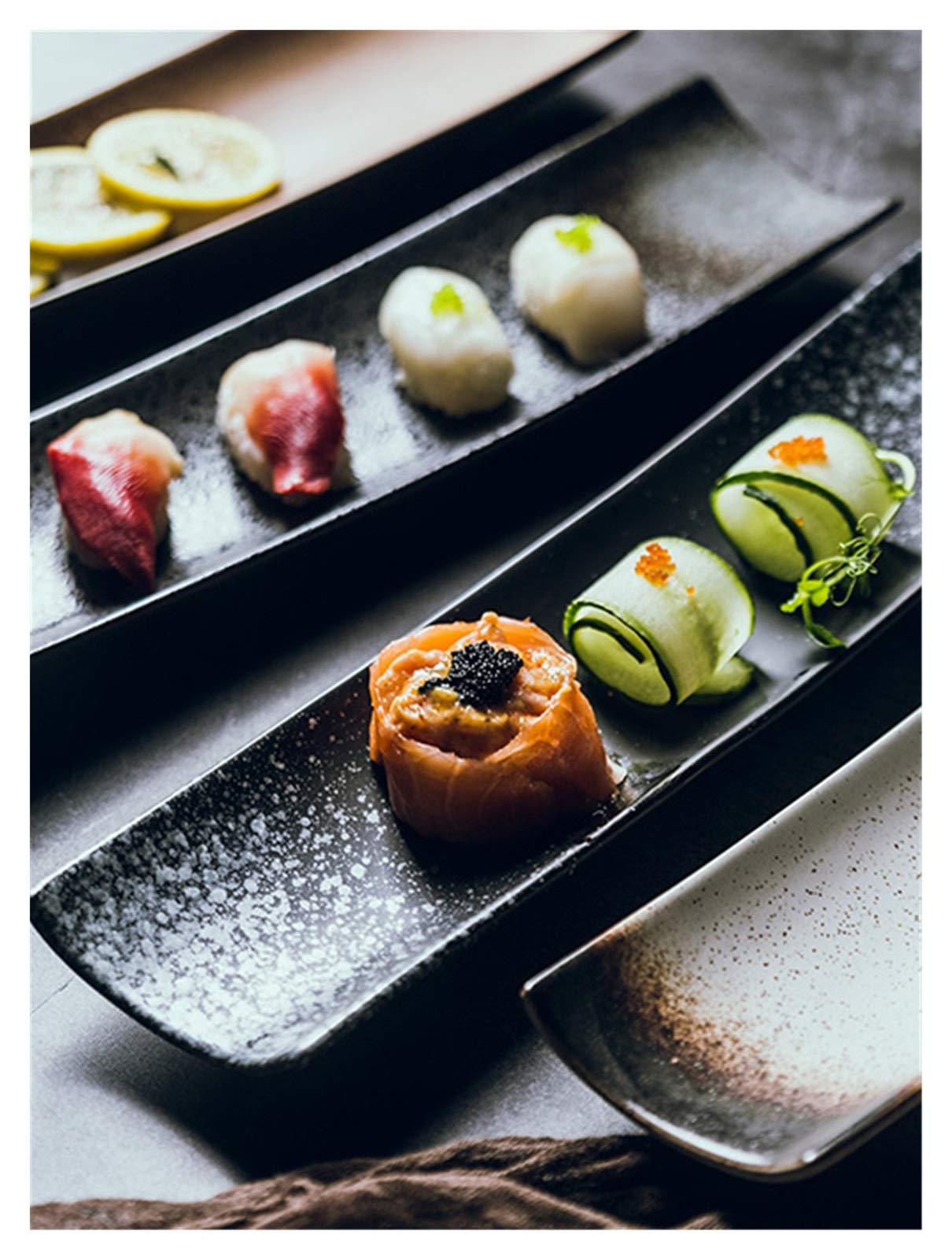 ZLH 14-inch Japanese Sushi Plates - Set of 4 Ceramic Square Platters for Restaurants, Hotels & Home Use - Elegant Retro Tableware for Sushi, Desserts & Snacks | Perfect for Dining, Entertaining & Special Occasions