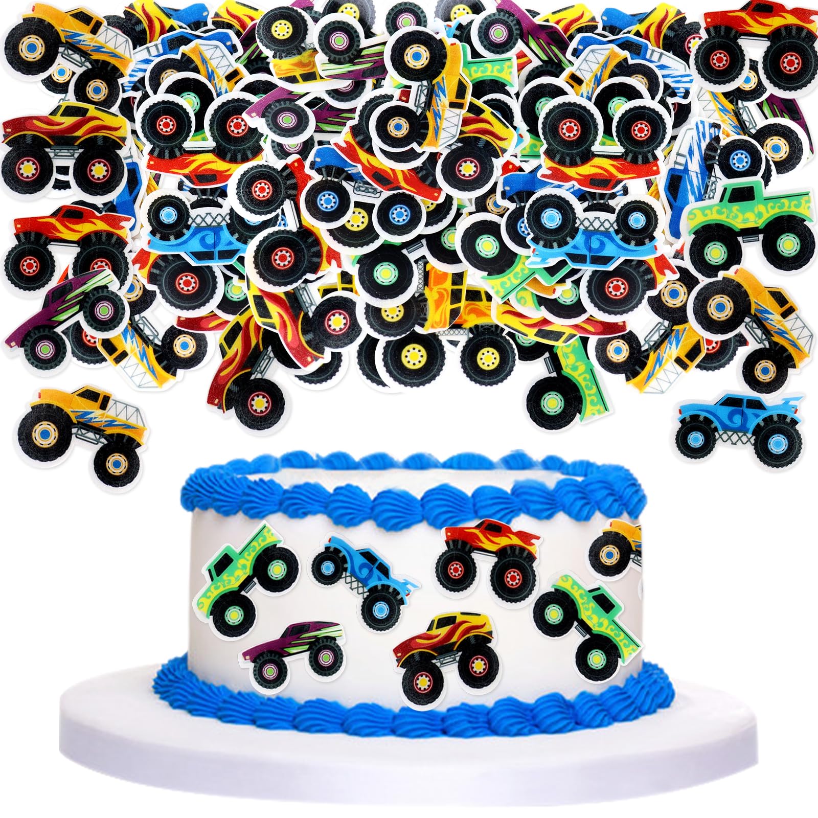40 Pack Edible Truck Car Cupcake Toppers - Wafer Paper Decorations for Baby Shower, Birthday Party & Anniversary Celebrations - Perfect for Cake, Dessert and Cupcake Decorating