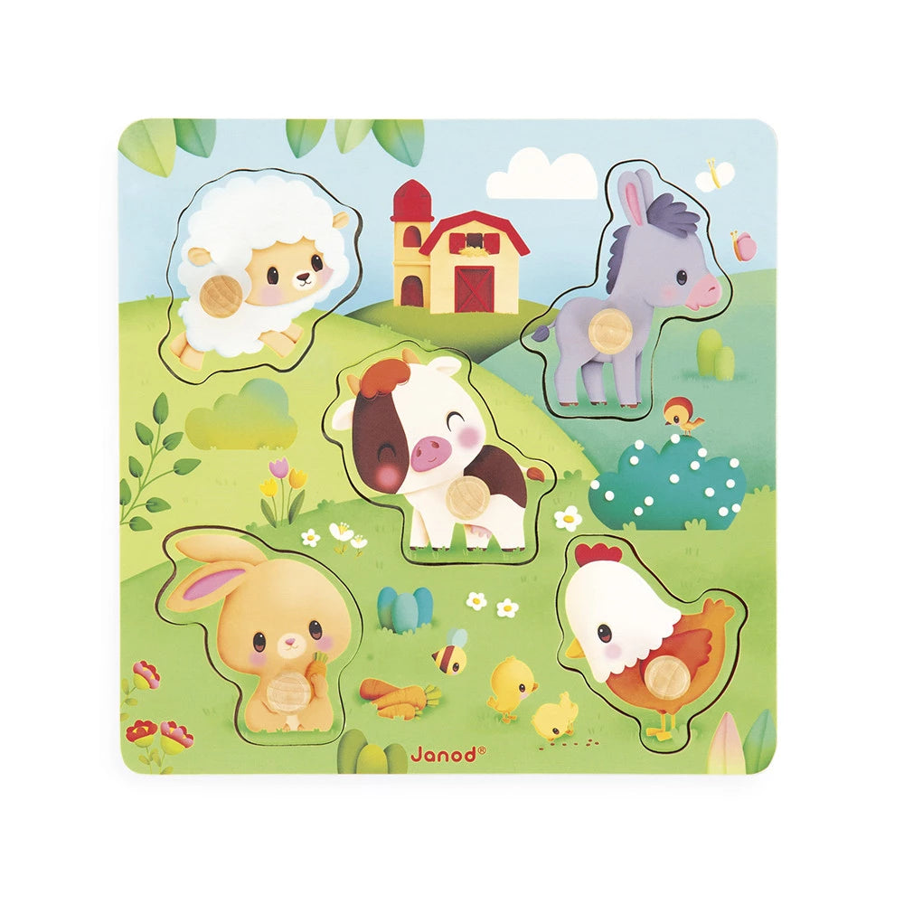 5-Piece Farmhouse Tactile Puzzle for Kids - Wooden Animal Jigsaw Puzzle for Early Learning & Sensory Play - Perfect for Toddlers, Preschool & Montessori Education