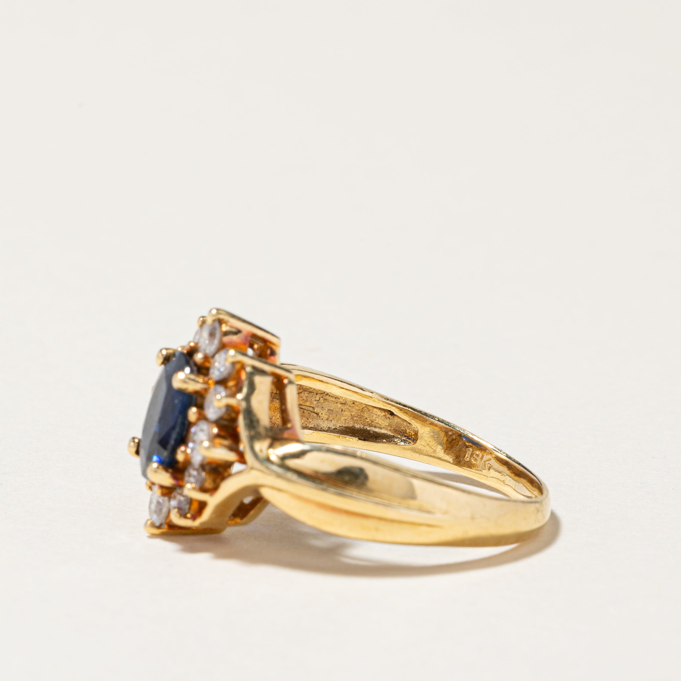 18K Yellow Gold Sapphire & Diamond Halo Engagement Ring | 0.62ct Natural Sapphire & 0.33ctw Diamond | Size 5 | Perfect for Wedding, Proposal & Anniversary Gifts