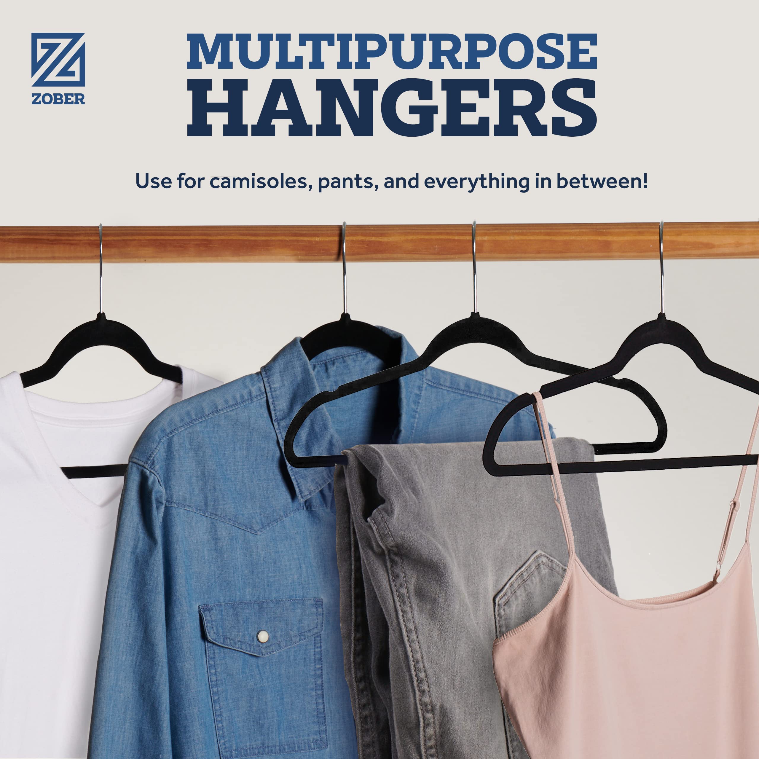 Zober 20-Pack Velvet Hangers - Non-Slip Black Clothes Hangers for Coats, Pants & Dresses with 360° Swivel Hook - Heavy Duty Felt Hangers Hold 10 lbs - Perfect for Closet Organization & Travel Packing