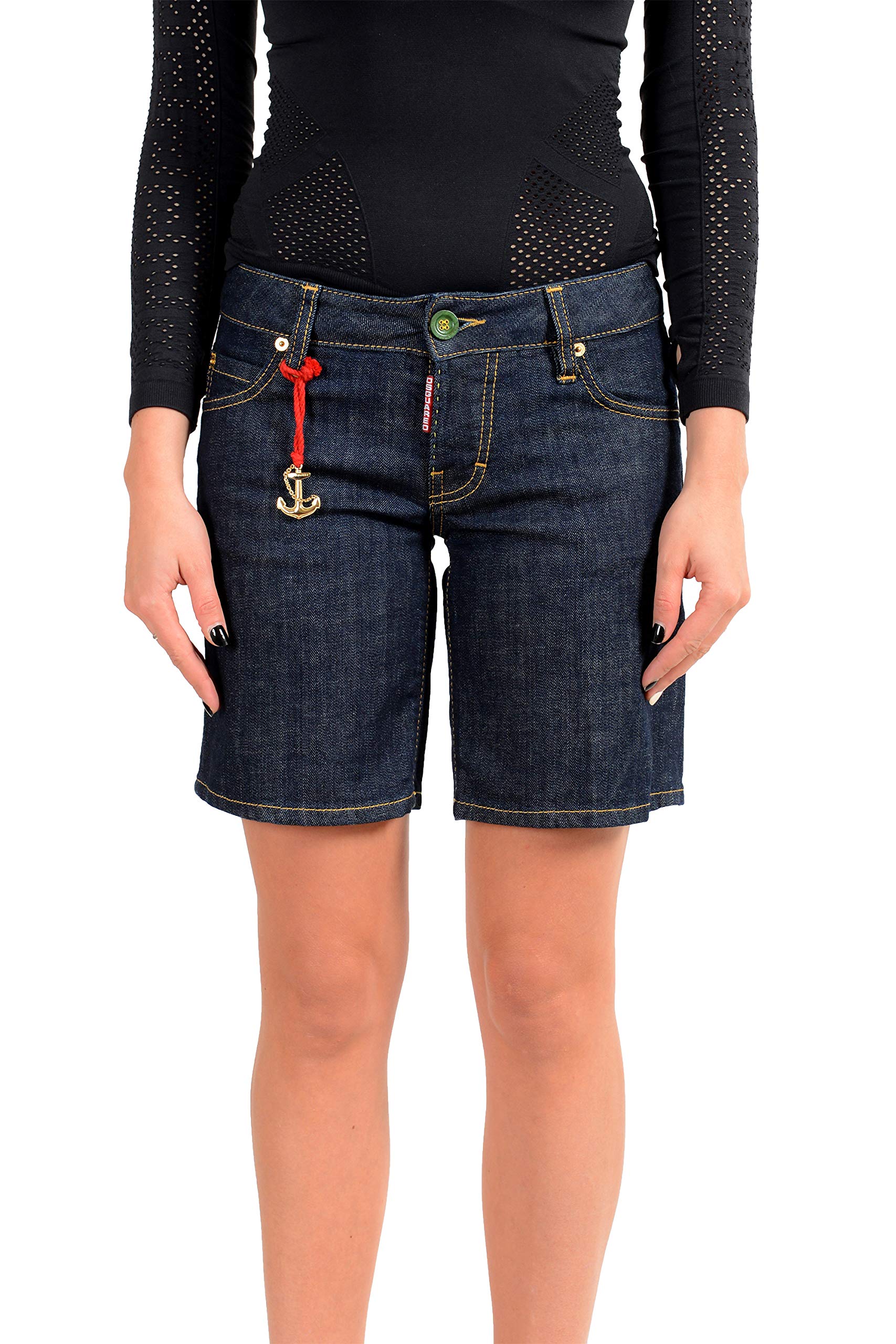 DSQUARED2 Women's High Waisted Bermuda Denim Shorts - Dark Wash Distressed Jeans Shorts for Summer | Casual Streetwear & Beach Outfits