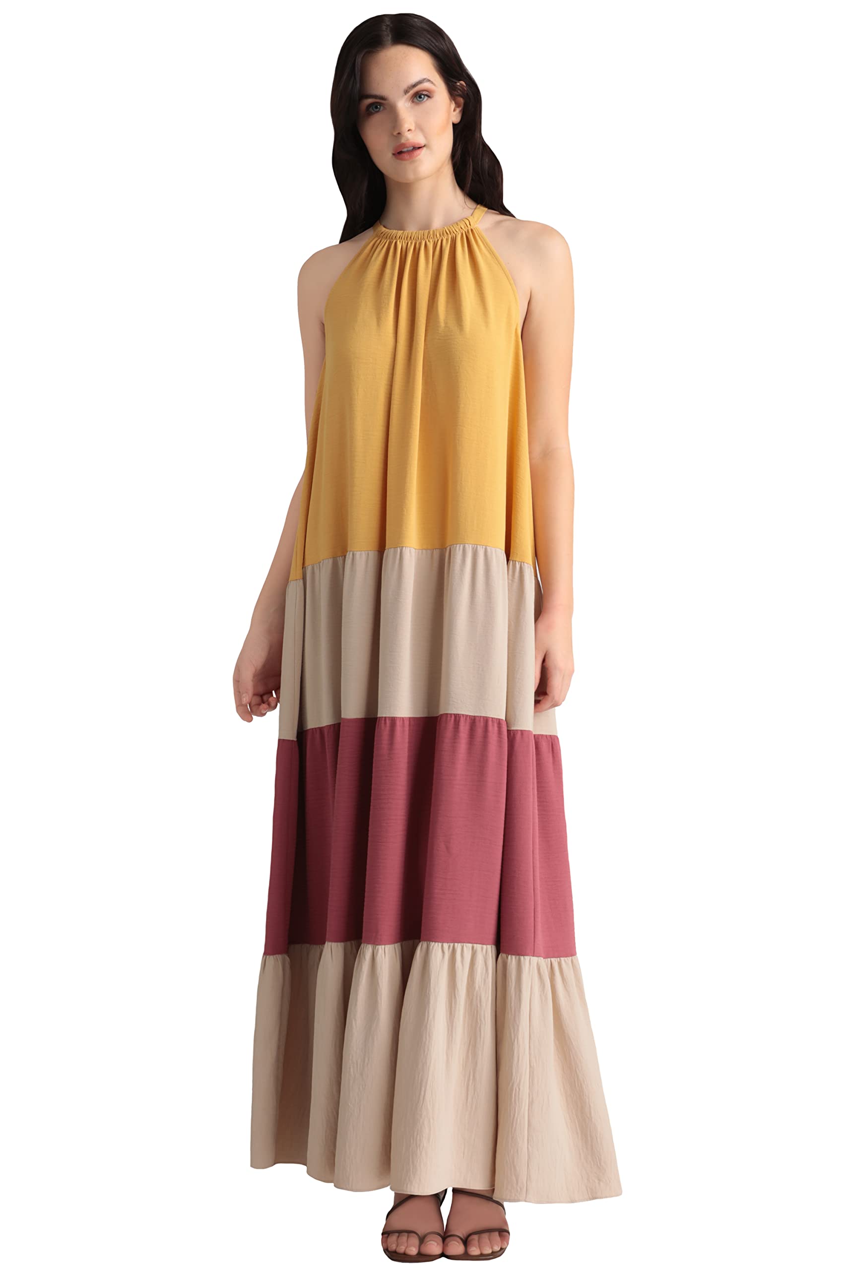 Maggy London Women's Colorblock Tiered Maxi Dress - Flowy Long Summer Dress for Casual Wear, Beach Vacation & Special Occasions