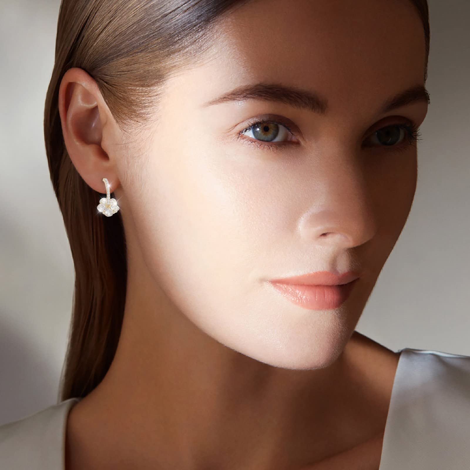Crystal Petal Earrings - 2022 Trendy Long Drop Earrings with Fake Diamonds, Gold Hoop Earring Set for Multiple Piercings | Perfect for Parties, Weddings & Everyday Wear (One Size)