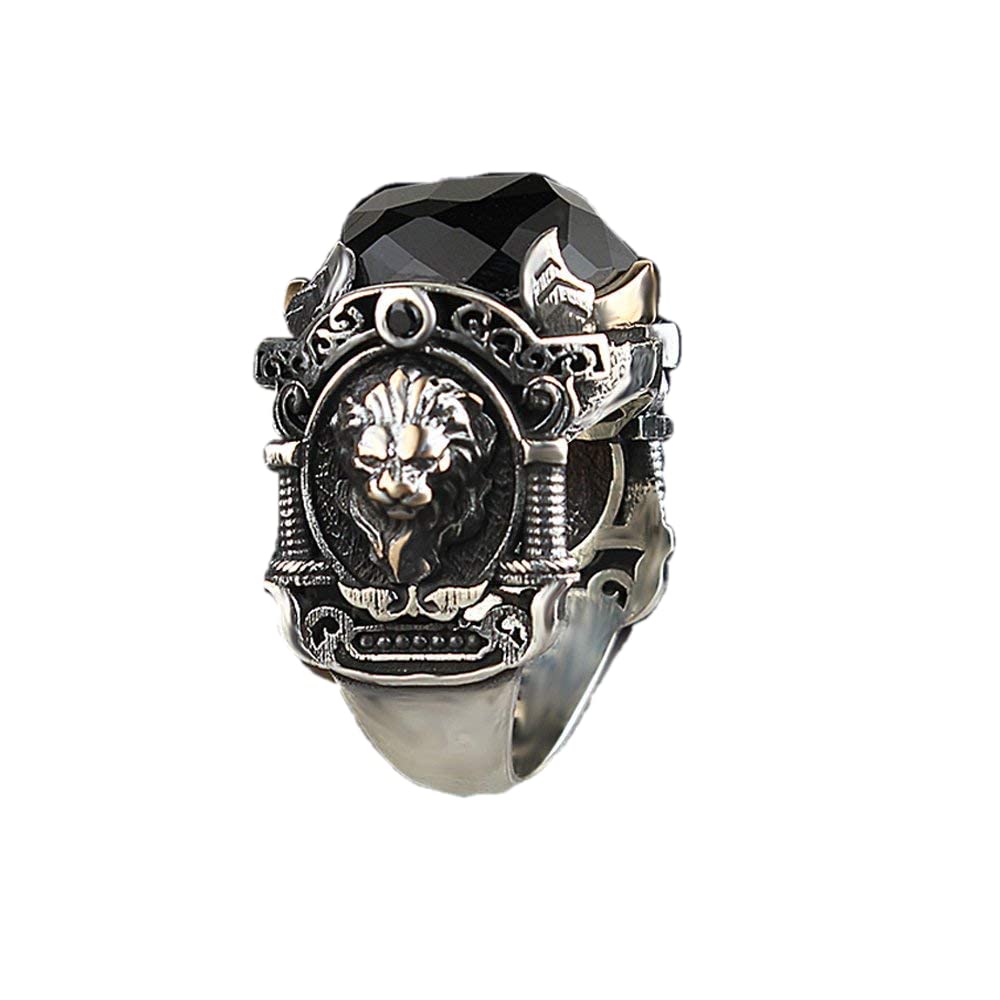 Large Lion Ring with CZ Stones in Black Sterling Silver - Unique Handmade Jewelry for Men & Women | Perfect Birthday Gift (RP1231) | Ideal for Parties, Weddings & Fashion Statements