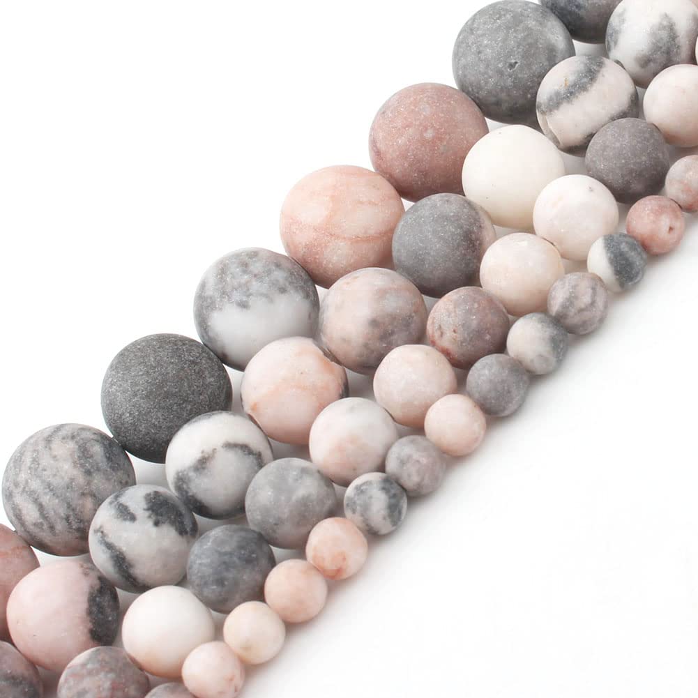 Natural Stone Round Beads - Tiger Eye, Amazonite, Lava, Turquoise, Agate for DIY Jewelry Making, Handmade Bracelets (8mm, 46pcs, Zebra Jasper) - Perfect for Boho, Spiritual & Healing Jewelry Designs
