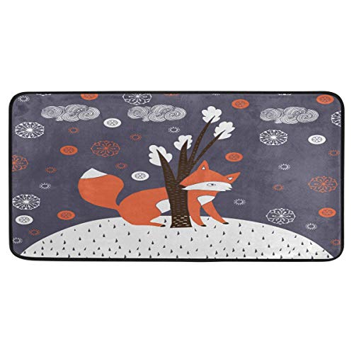 AUUXVA Christmas Fox Tree Non-Slip Kitchen Mat - 39x20 Inch Rubber Doormat for Kitchen, Bathroom & Home Decor - Cozy Holiday Floor Rug for Pets, Entryway & Festive Home Decorations