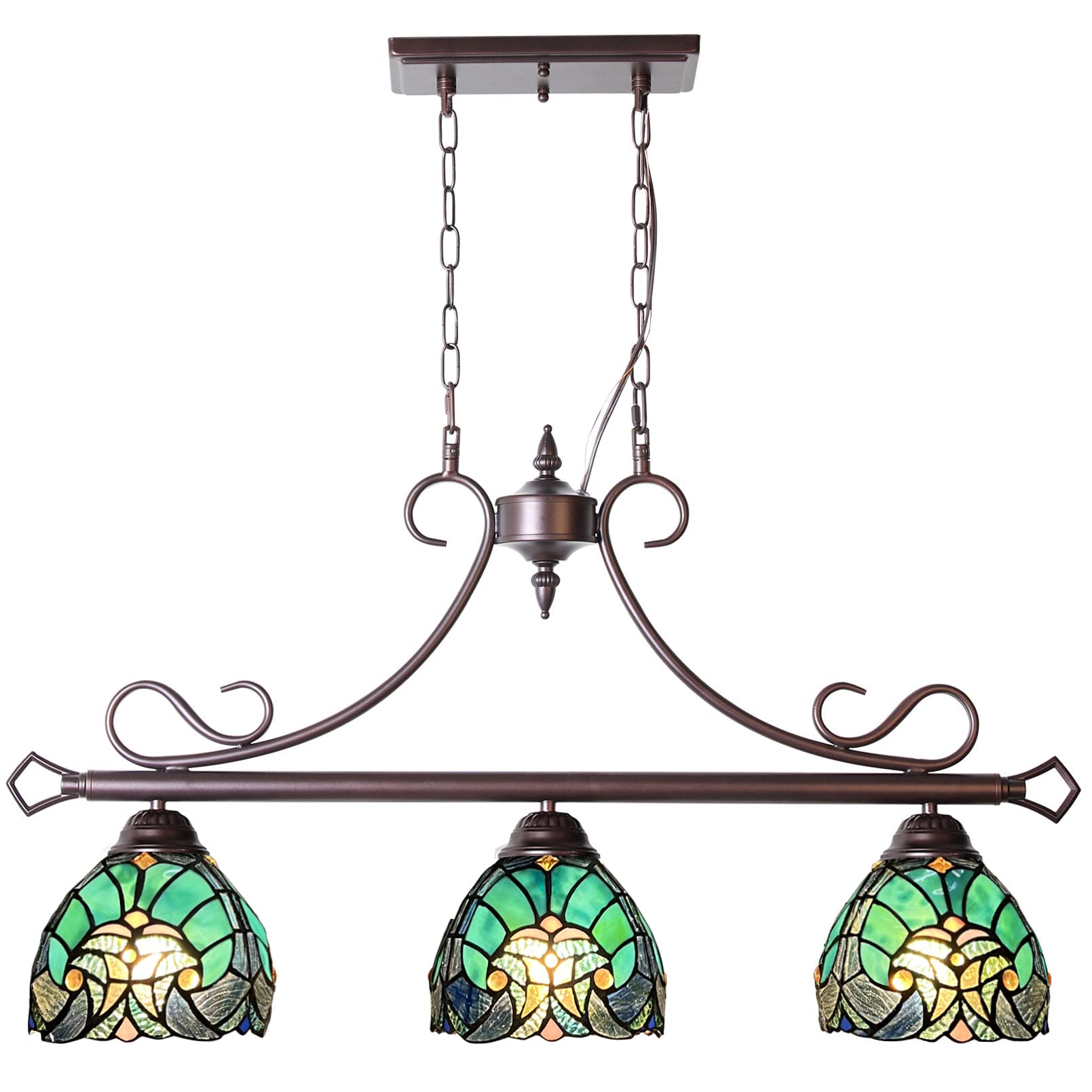 Tiffany Style Pool Table Chandelier - 3-Light Stained Glass Pendant Lighting Fixture for Dining Room, Kitchen Island, Game Room & Bar Decor | Perfect for Billiards, Entertainment Areas & Home Improvement